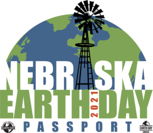 a picture of a globe with a windmill. It has the text, "NEBRASKA EARTH 2021 DAY PASSPORT"
