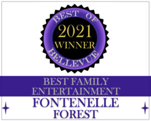 Best of Bellevue 2021 Winner award underscored by the words "Best Family Entertainment Fontenelle Forest."