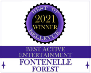 Best of Bellevue 2021 Winner award underscored by the words "Best Active Entertainment Fontenelle Forest."