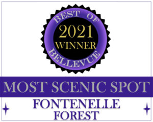 Best of Bellevue 2021 Winner award underscored by the words "Most Scenic Spot Fontenelle Forest."