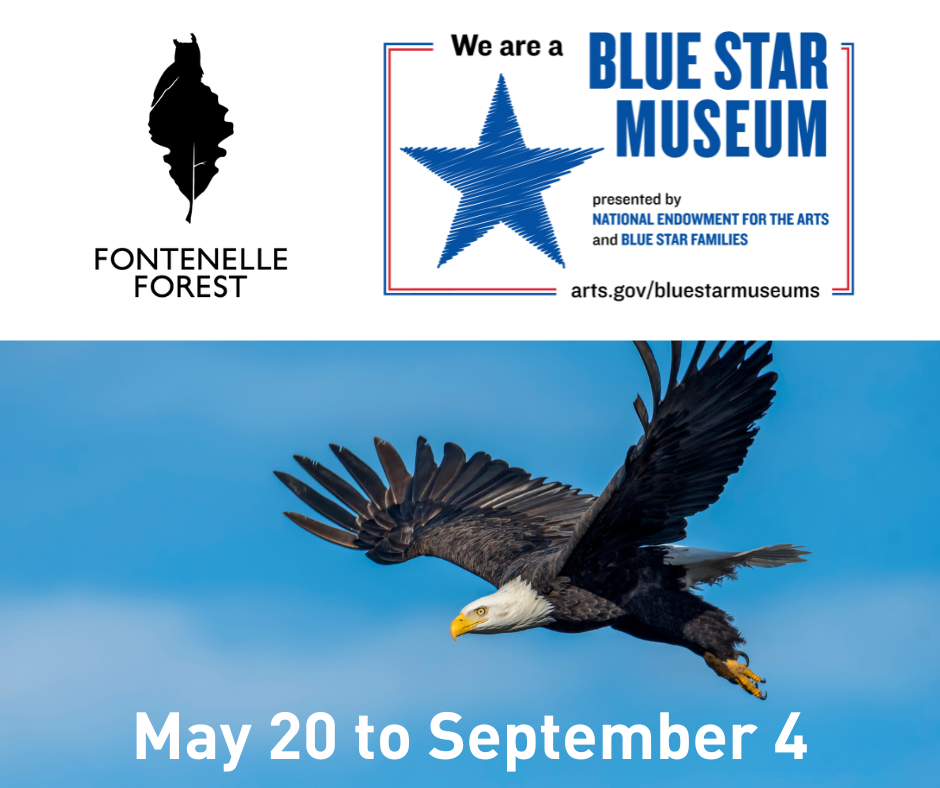An eagle with the dates "May 20 to September 4" and the Blue Star Museum logo.